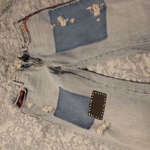 Free people  size 27 plaid patchwork slim flare jeans